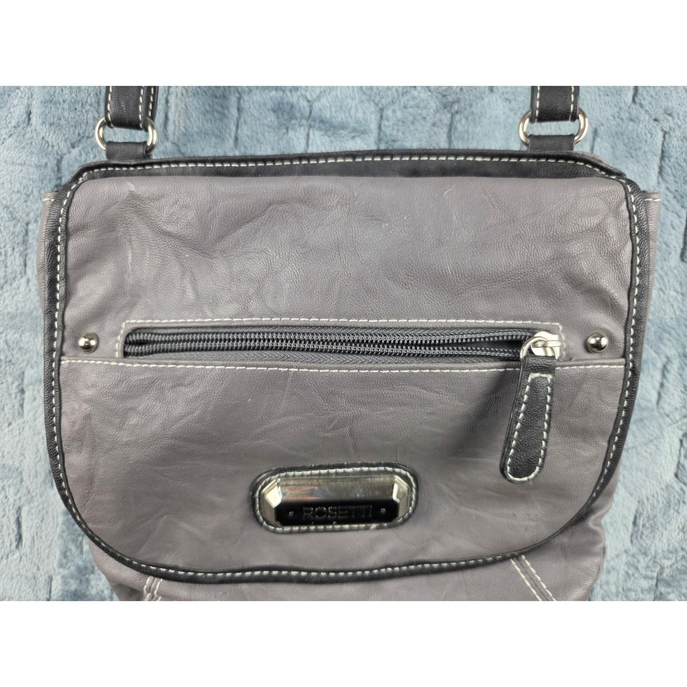 Rosetti Gray Black Contrast Stitch Crossbody Bag Multi Pocket Organizer
